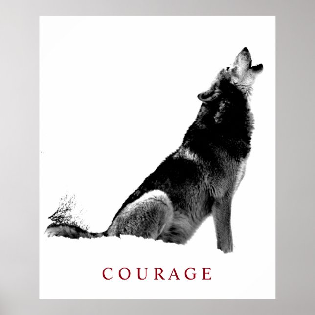 Black & White Motivational Courage Howling Varg Poster (Framsidan)