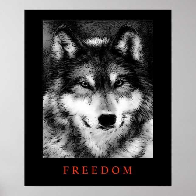 Black White Motivational Freedom Varg Poster Skriv (Framsidan)