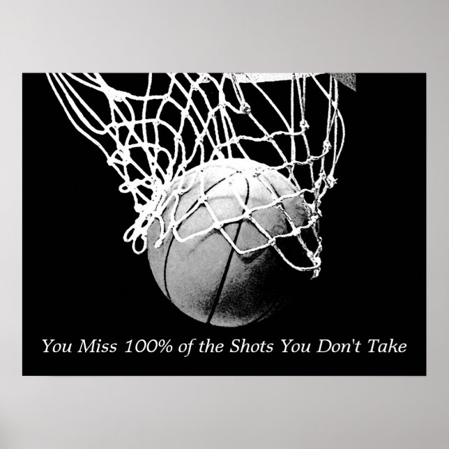 Black White Motivational Quote Basketball Poster (Framsidan)
