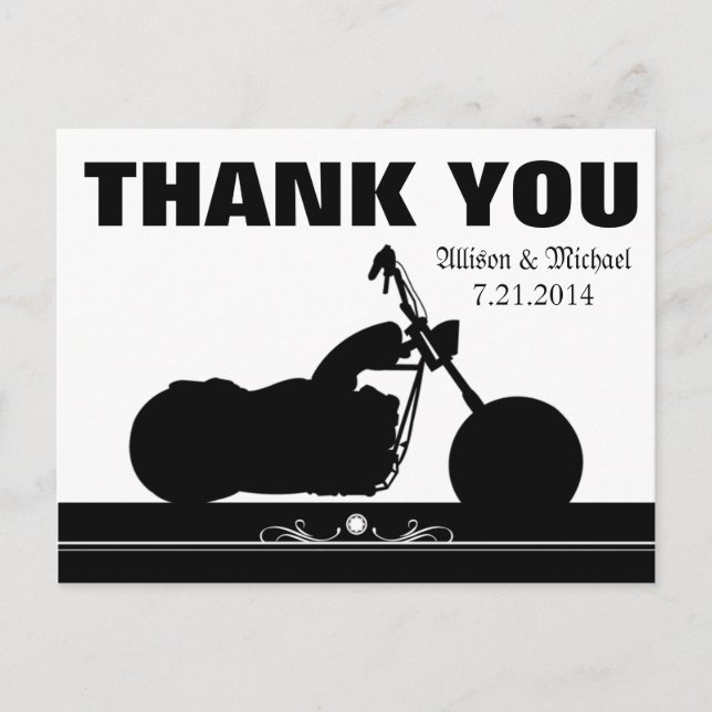 Black White Motorcycle Biker Silhouette Tack Vykort (Framsida)