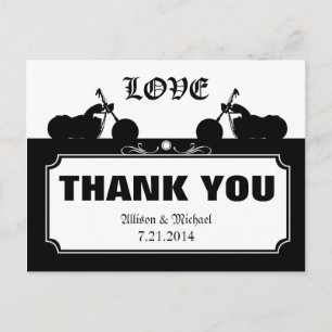 Black White Motorcycle Biker Silhouette Tack Vykort