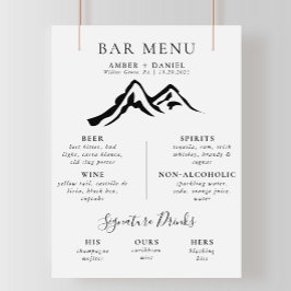 Black White Mountain Calligraphy Bröllop Pub Menu Poster