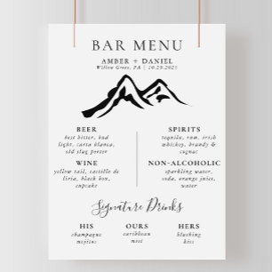 Black White Mountain Calligraphy Bröllop Pub Menu Poster