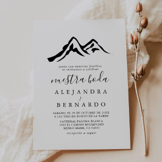 Black White Mountain Calligraphy Nuestra Boda Inbjudningar