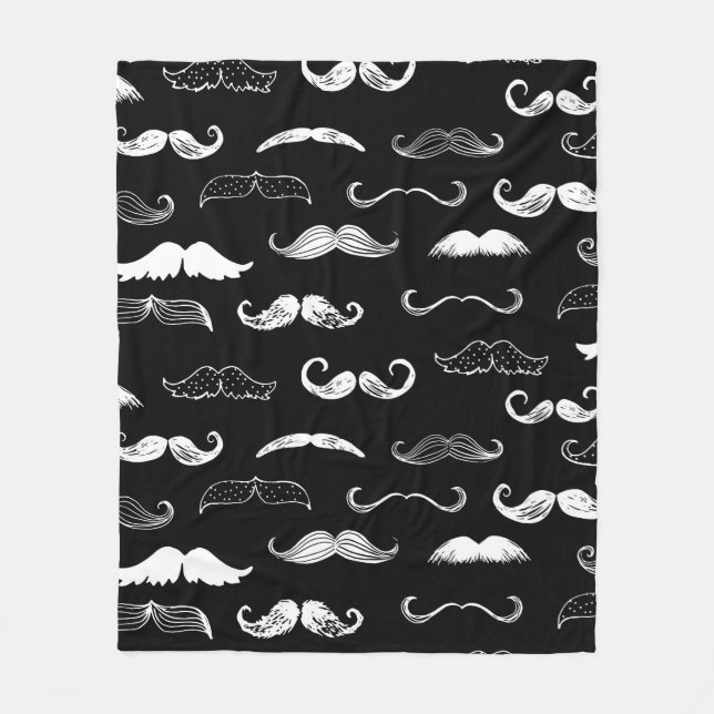 Black & White Moustache Seamless Repeat Background Fleecefilt (Framsidan)