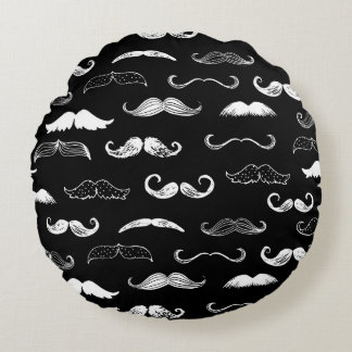 Black & White Moustache Seamless Repeat Background Rund Kudde