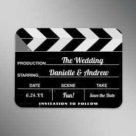 Black White Movie Clap Board Bröllop spara datum Magnet