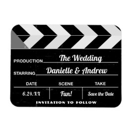 Black White Movie Clap Board Bröllop spara datum Magnet
