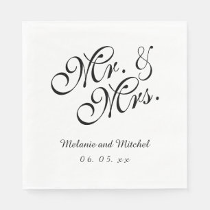 Black White Mr och Mrs. Bröllop Pappra Napkins Pappersservett