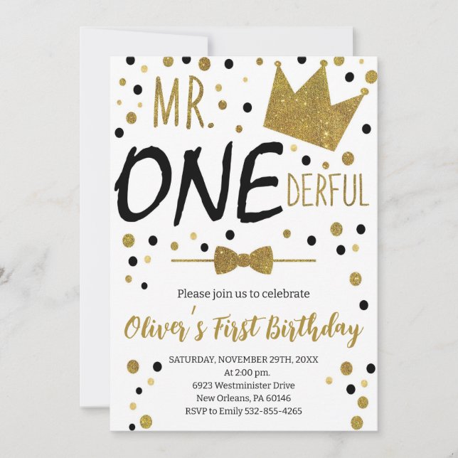 Black & White, mr Onederful Birthday, 1:a födelsed Inbjudningar (Framsida)