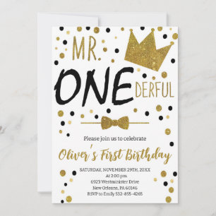 Black & White, mr Onederful Birthday, 1:a födelsed Inbjudningar