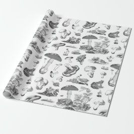Black White Mushroom Frog Snigel Forest Mönster Presentpapper