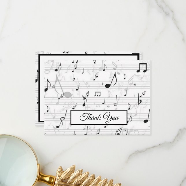 Black White Music Note Mönster Theme Musician Tack Kort (Fram/Back In Situ)