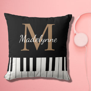 Black White Music Theme Piano Tangentbord Monogram Kudde