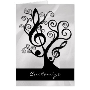 Black & White Music Treble Clef Träd Card OBS Kort