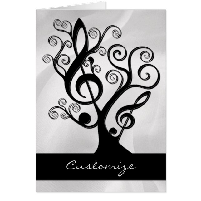 Black & White Music Treble Clef Träd Card OBS Kort (Framsidan)