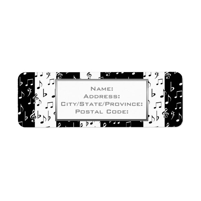 Black & White Musical Rand Adressetiketter 2 Returadress Etikett (Framsidan)