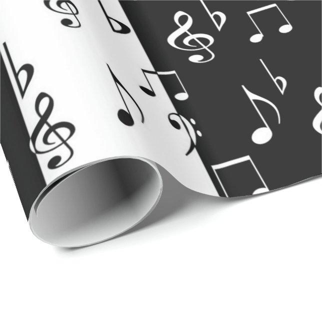 Black & White Musical Rand Presentpapper (Rullad Hörn)