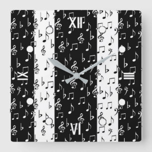 Black & White Musical Rand Wall Clock Fyrkantig Klocka