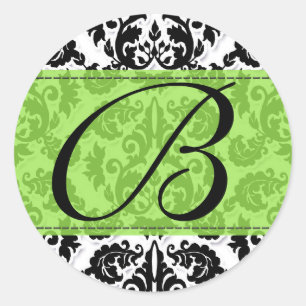 Black, White n Lime Fleur de Lis Damask Sticker Runt Klistermärke