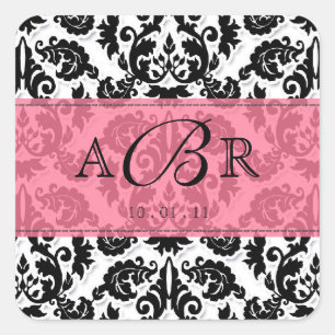 Black White n Shock rosa Fleur de Lis Damask Stick Fyrkantigt Klistermärke