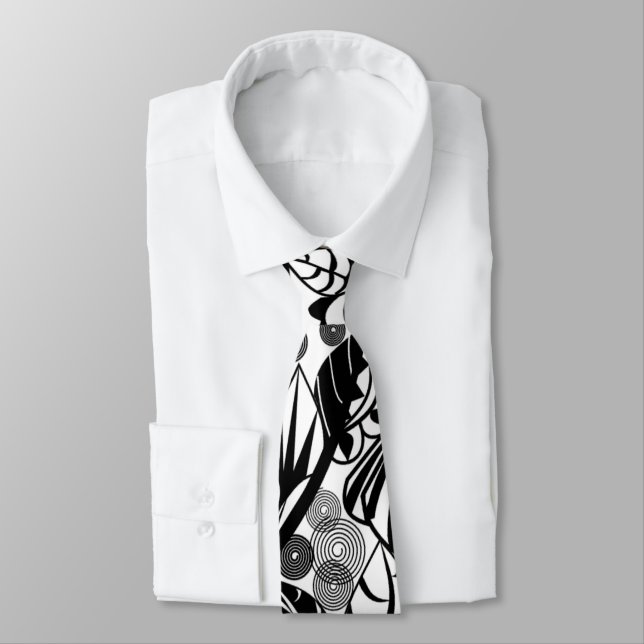 Black White Neck Tie Blommönster Slips (Bunden)