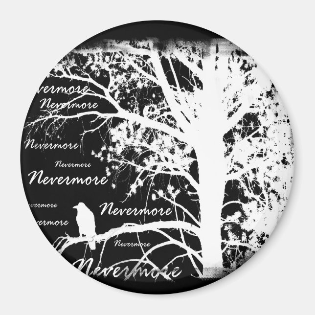 Black & White Negativ Ickmore Raven Silhouette Magnet (Framsidan)