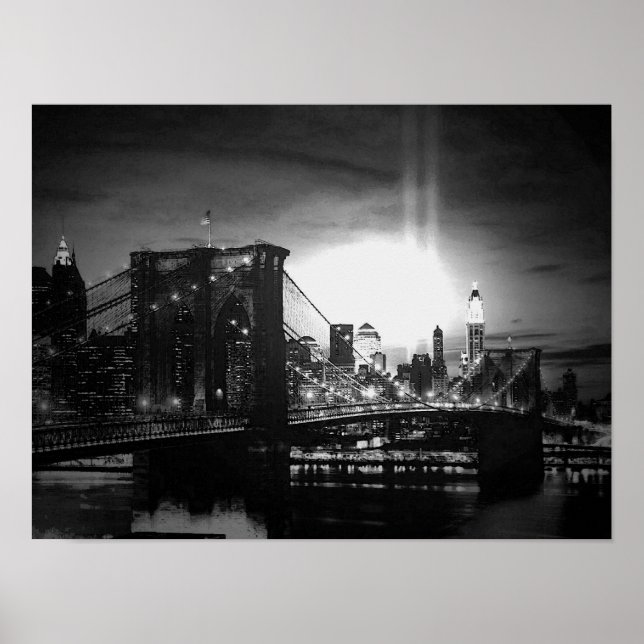 Black White New York City Brooklyn Bridge Poster (Framsidan)