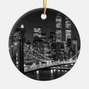 Black & White New York City Julgransprydnad Keramik
