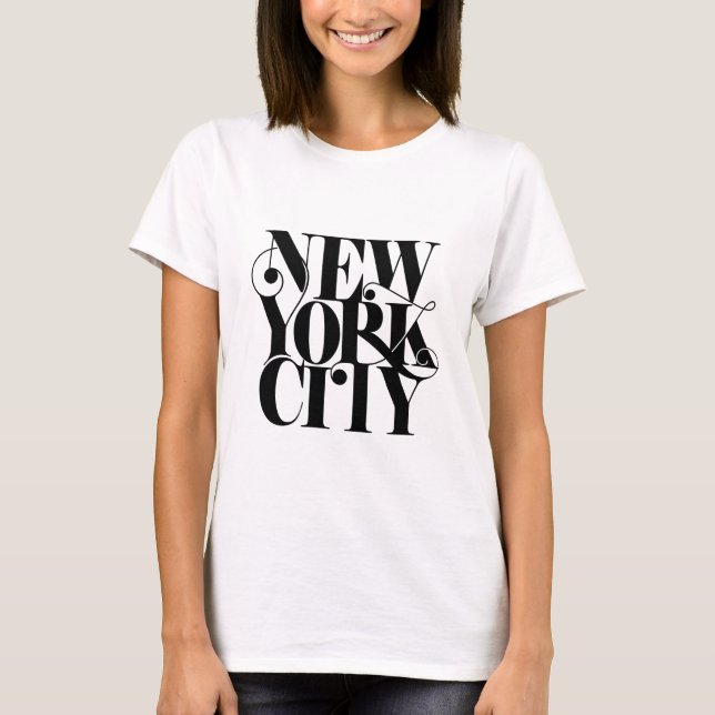  Black & White New York City Lettering Typografi T Shirt (Framsida)
