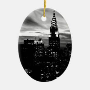 Black & White New York City Midtown Julgransprydnad Keramik