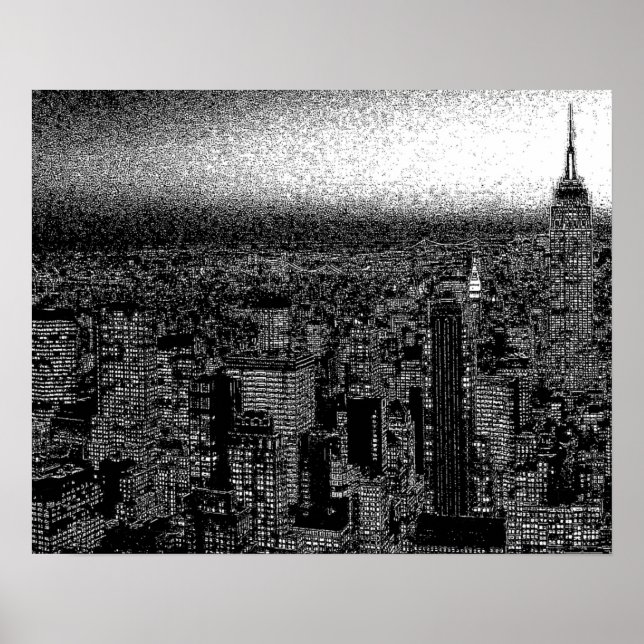 Black White New York City Natt Artwork Poster (Framsidan)