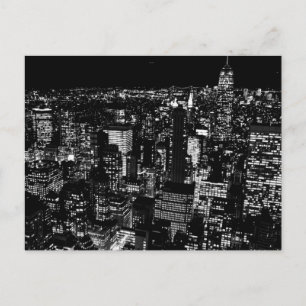 Black White New York City Natt Artwork-vykort Vykort