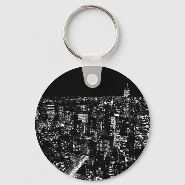 Black & White New York City Night Nyckelring (Framsida)