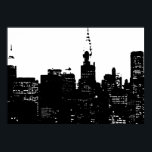 Black White New York City Night Pop Art Poster<br><div class="desc">New York City Midtown Old Stil Image - New York Artworks</div>