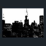 Black White New York City Night Pop Art Poster<br><div class="desc">New York City Midtown Old Stil Image - New York Artworks</div>