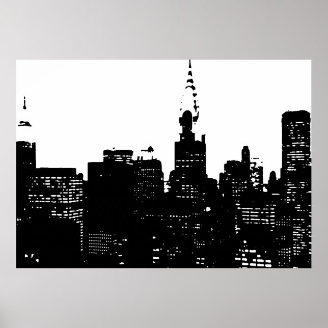 Black White New York City Night Pop Art Poster (Framsidan)