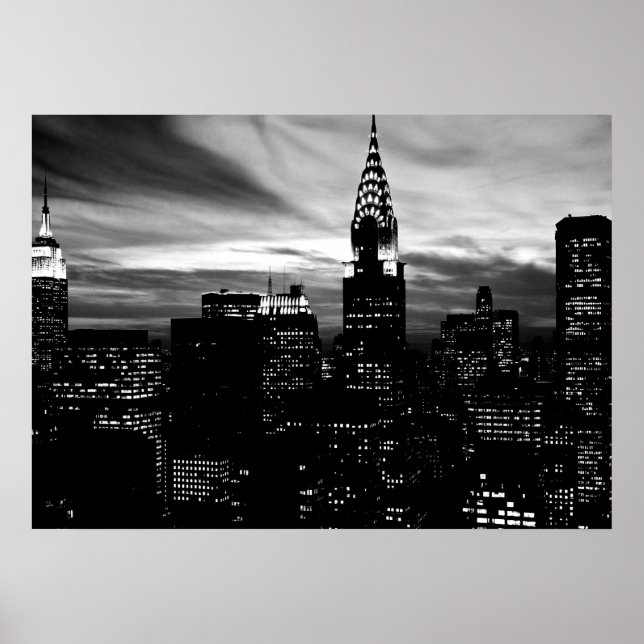 Black White New York City Night Poster (Framsidan)