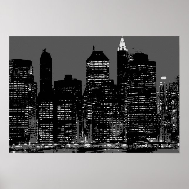 Black White New York City Night Poster (Framsidan)