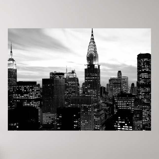 Black White New York City Night Poster (Framsidan)