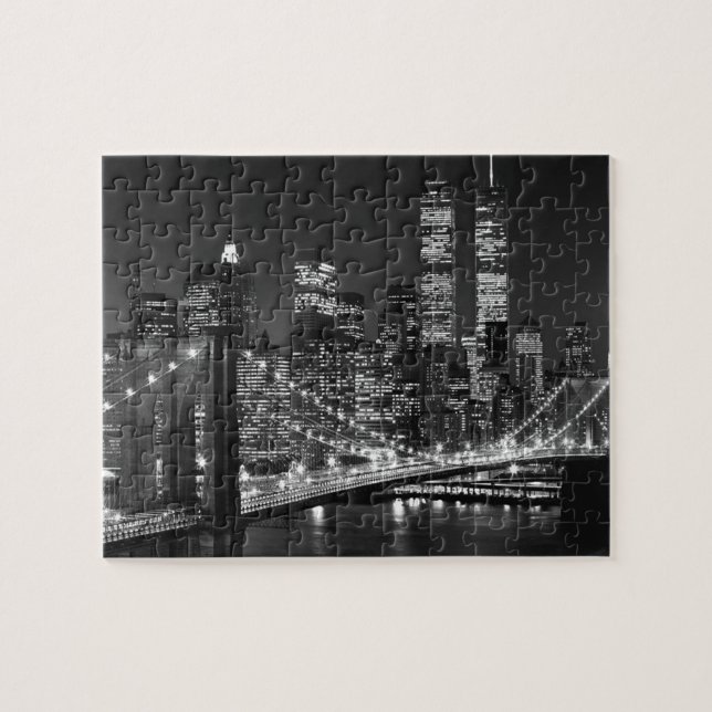 Black & White New York City Night Pussel (Horisontell)