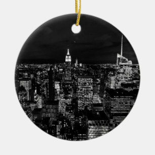 Black & White New York City Night Skyline Julgransprydnad Keramik