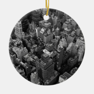Black & White New York City Night Skyline Julgransprydnad Keramik