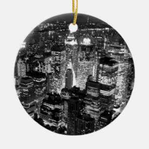 Black & White New York City Night Skyline Julgransprydnad Keramik