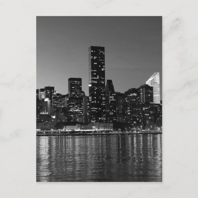 Black White New York City Night Vykort (Framsida)