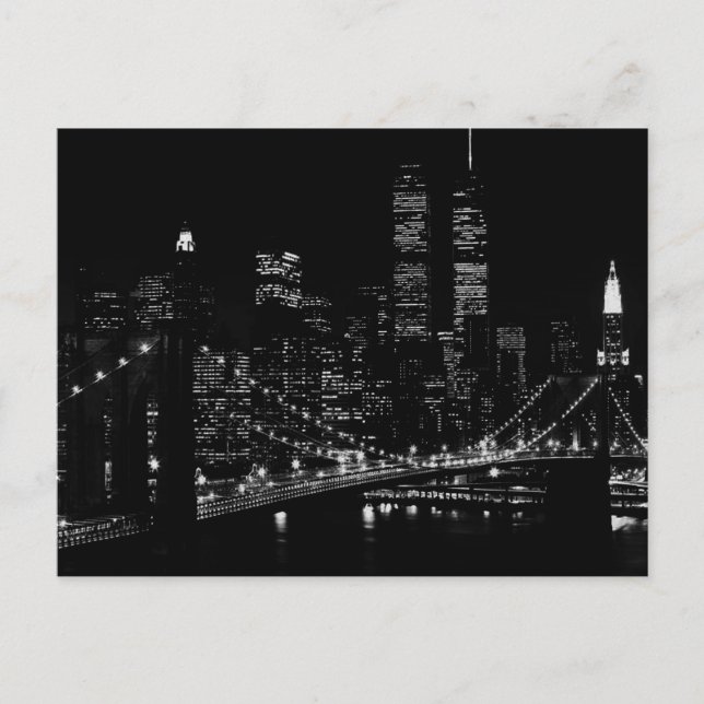 Black & White New York City Night Vykort (Framsida)