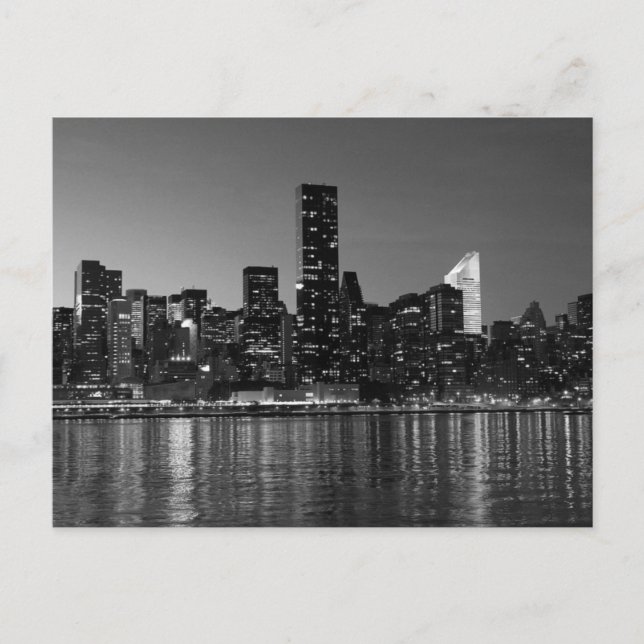 Black White New York City Night Vykort (Framsida)