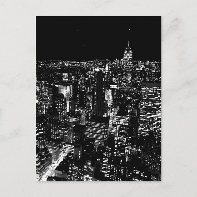 Black & White New York City Night Vykort (Framsida)