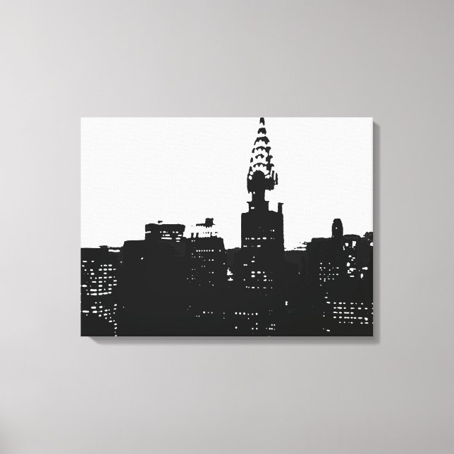 Black White New York City Pop Art Wrapped Canvas (Framsida)