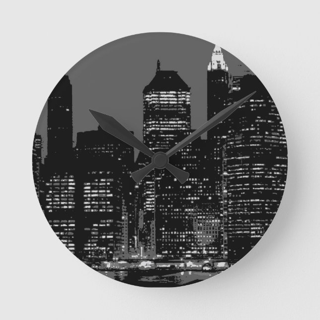 Black & White New York City Rund Klocka (Framsida)